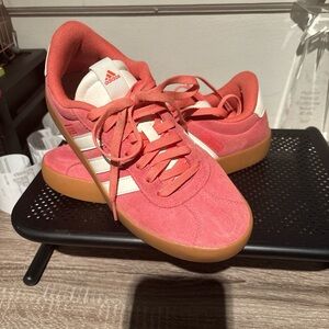 adidas Coral Pink Suede Low-Top Sneakers with White Stripes